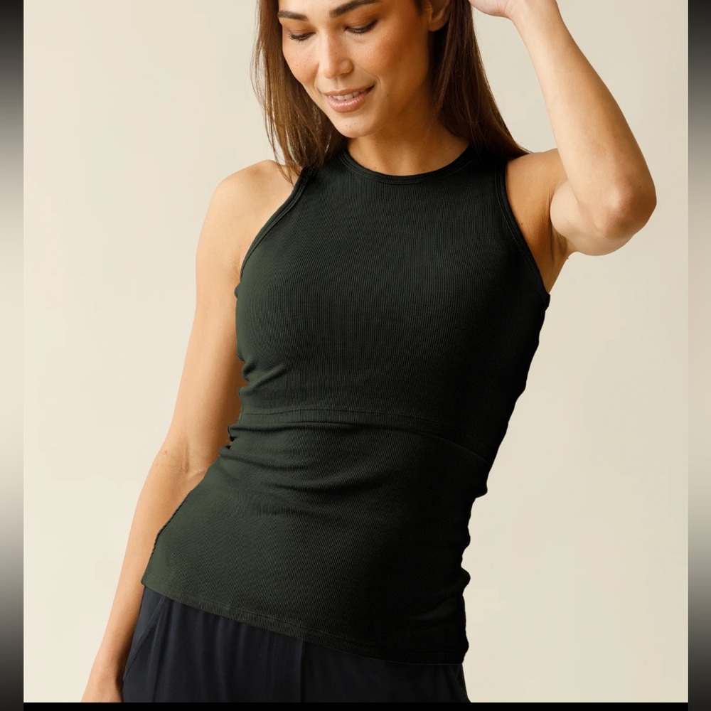 Ribbed Bamboo Racerback Nursing Tank -Thyme